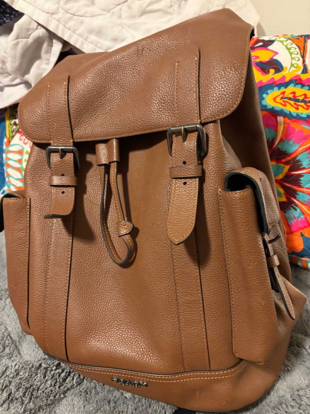 Coach Pebbled Leather Drawstring Backpack - Brown - Picture 2 of 10